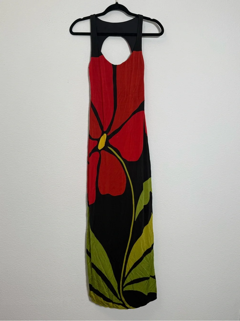 Cala de la Cruz Oversized Floral Maxi Dress Red Black Tropical Resort Bodycon - Picture 2 of 7